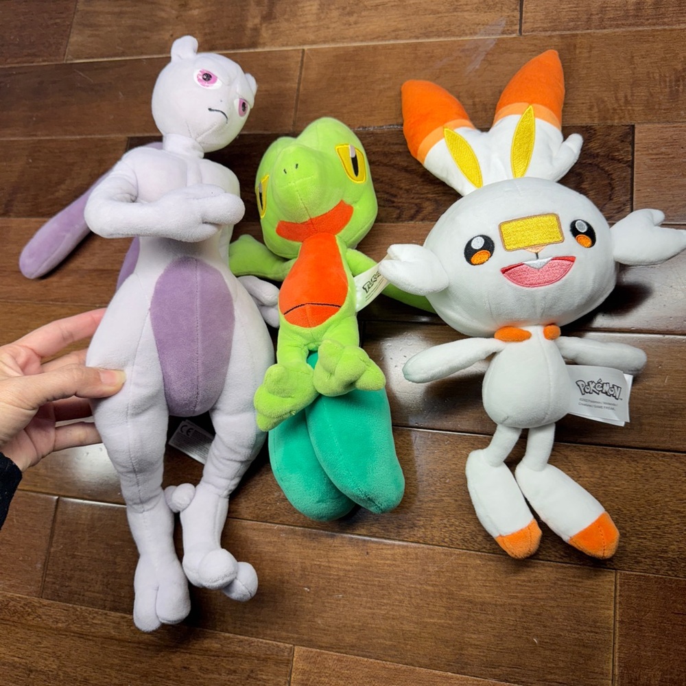 Pokémon Plush Scorbunny, Treecko & MEWTWO Stuffed toys bundle